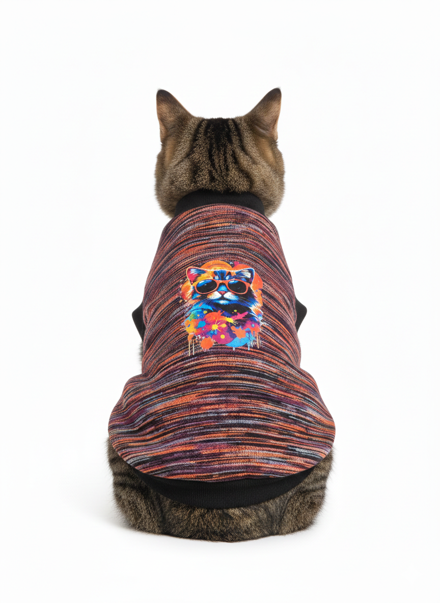 Urban Whiskers: Vibrant Cat Winter Graphic Vest