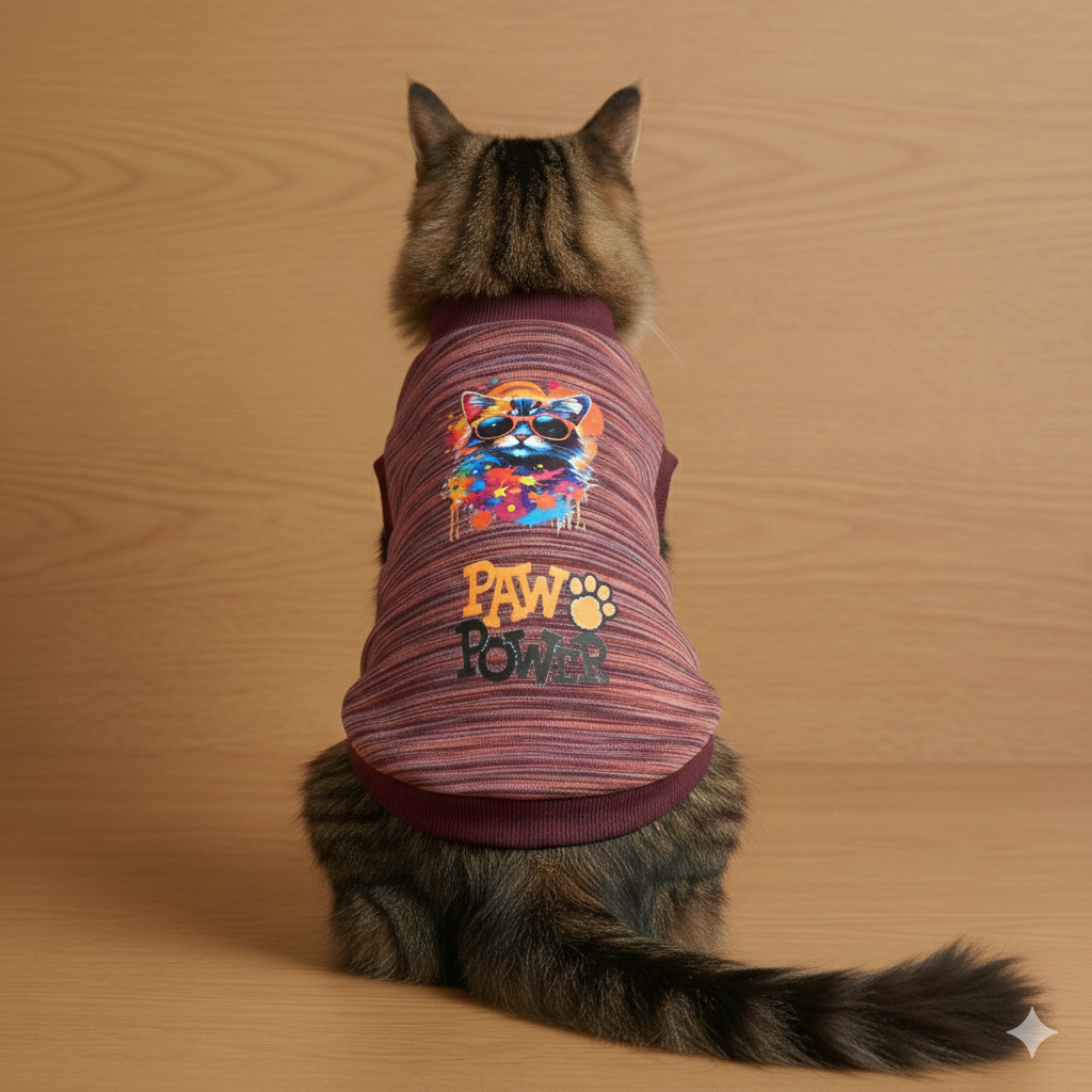 Vibrant "Paw Power" & "I Love My Cat" Winter Cat T-Shirt – Cozy & Stylish Pet Apparel