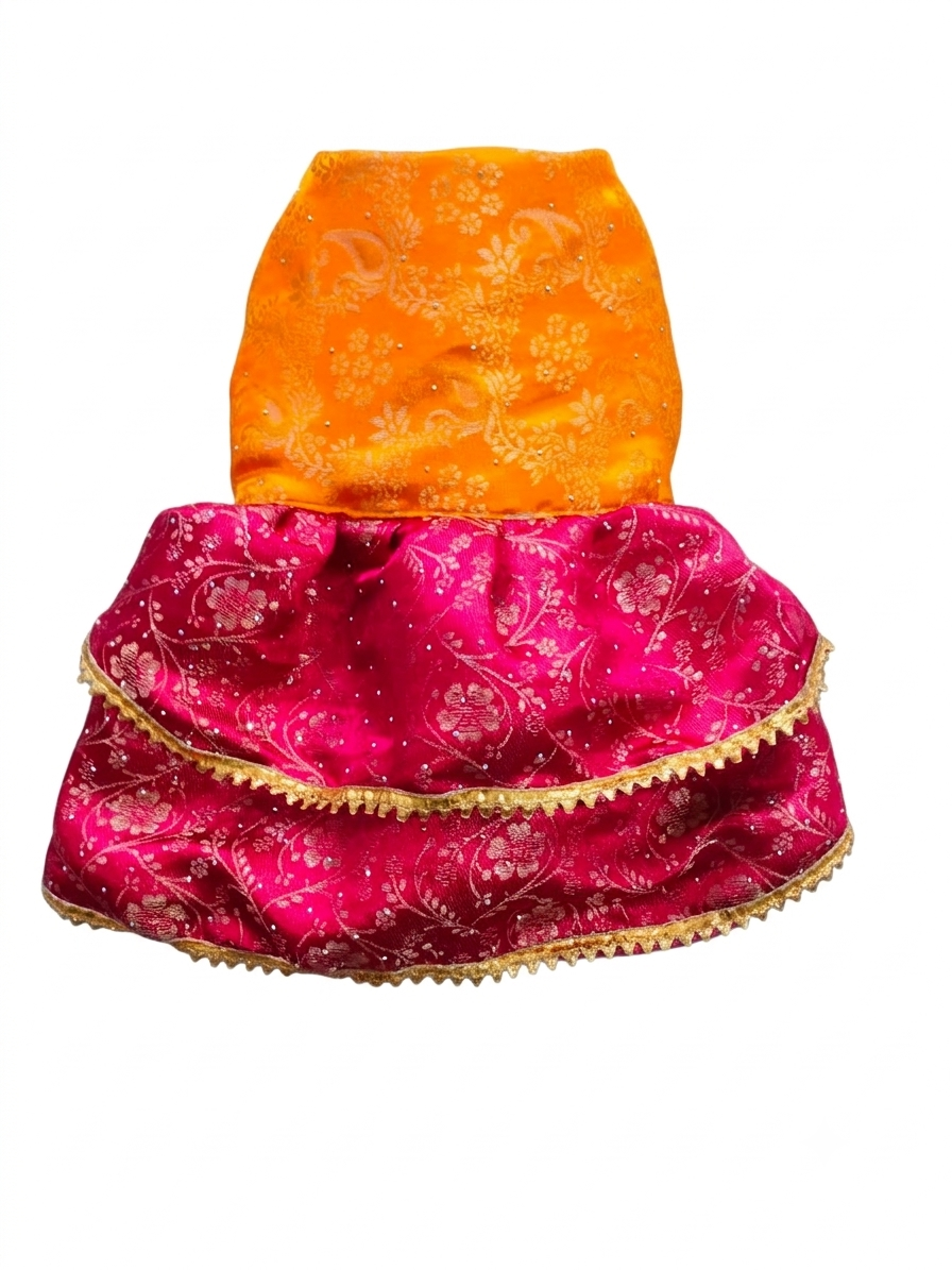 Festive Mustard & Magenta Brocade Ethnic Dog Frock | Traditional Pet Lehenga Dress