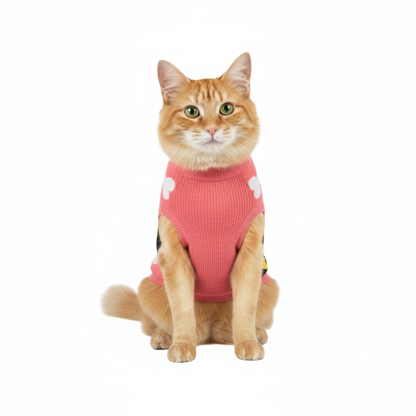 Cozy Paws Cat Winter Sweater - Adorable Pink Bone & Paw Print Knit for Your Feline Friend