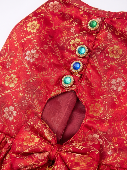 Royal Crimson Brocade Festive Pet Lehenga Dress