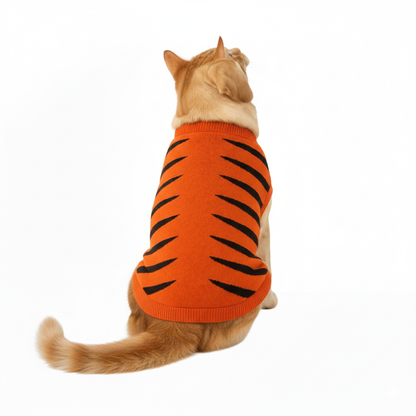 Roaringly Cute! Tiger Stripe Cat Sweater - Orange & Black Knit for Feline Fun