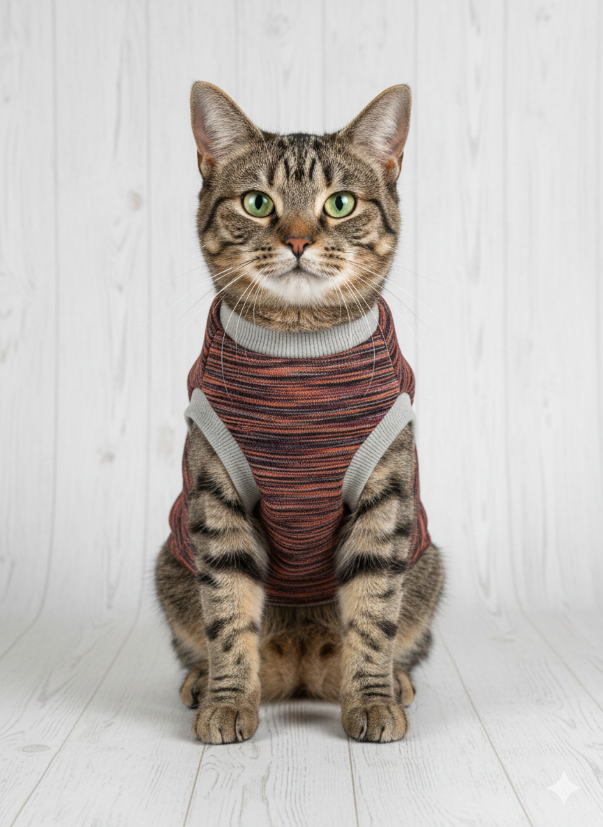 "Paw Power" Striped Winter Cat T-Shirt – Cozy & Stylish Pet Apparel