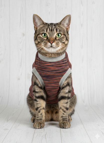 "Paw Power" Striped Winter Cat T-Shirt – Cozy & Stylish Pet Apparel