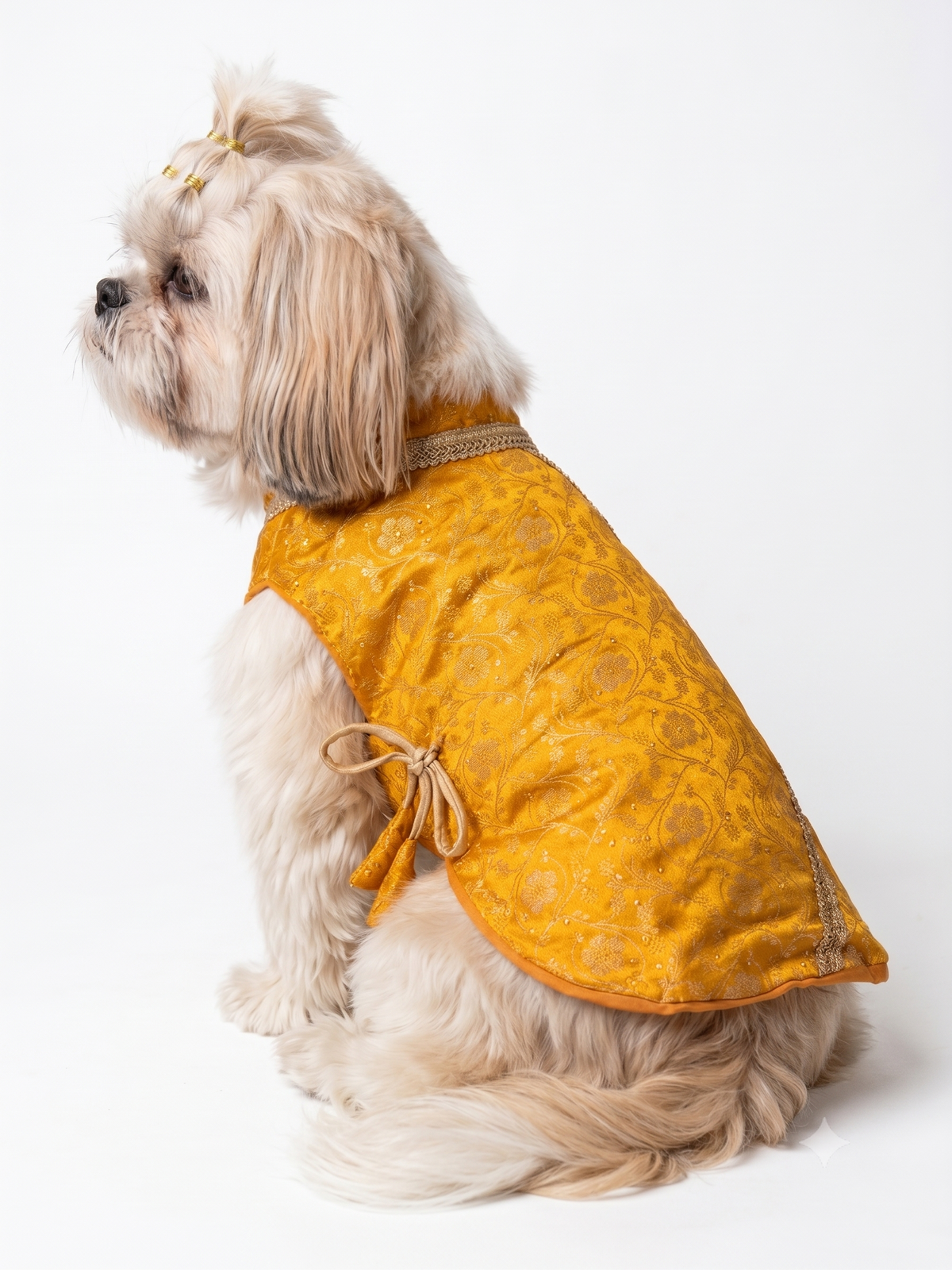 Furry Freak Royal Haldi Yellow Angrakha Brocade Pet Kurta