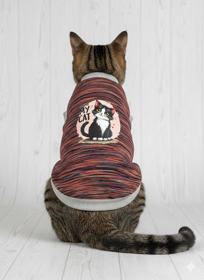 "Paw Power" Striped Winter Cat T-Shirt – Cozy & Stylish Pet Apparel