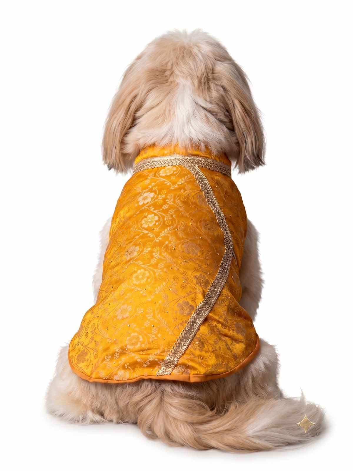 Furry Freak Royal Haldi Yellow Angrakha Brocade Pet Kurta