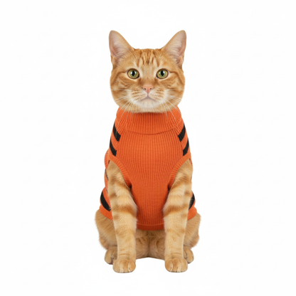Roaringly Cute! Tiger Stripe Cat Sweater - Orange & Black Knit for Feline Fun