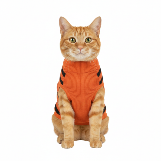 Roaringly Cute! Tiger Stripe Cat Sweater - Orange & Black Knit for Feline Fun