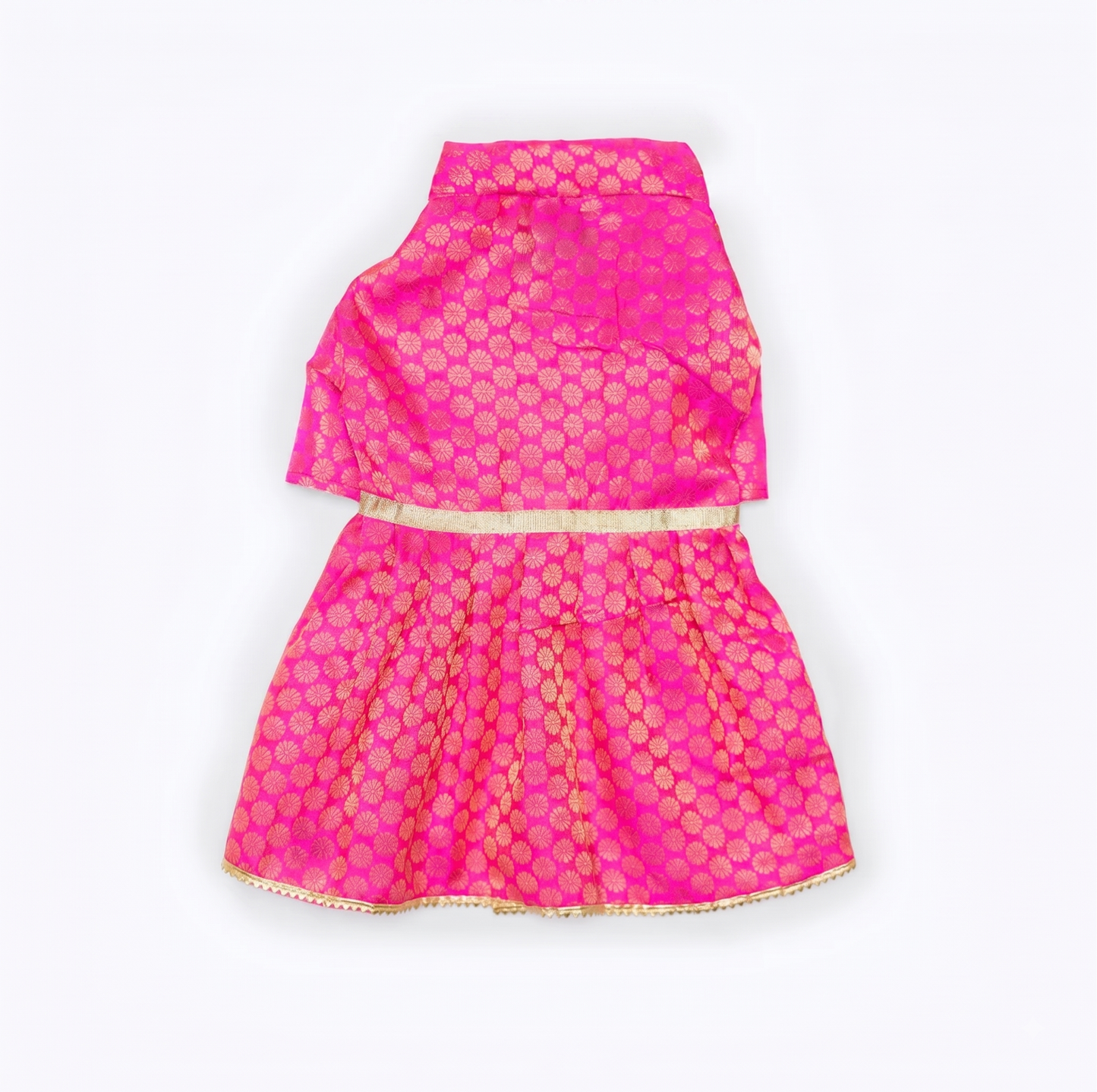 🌸 Festive Pink & Gold Brocade Ethnic Dog Dress