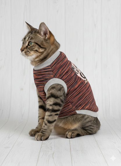 "Paw Power" Striped Winter Cat T-Shirt – Cozy & Stylish Pet Apparel