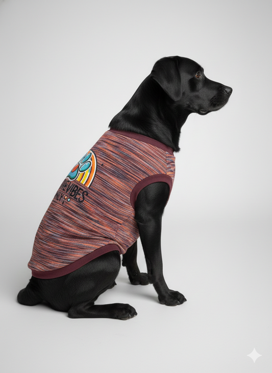 "Pawsitive Vibes Only" Dog Winter Vest – Maroon Space-Dye Sleeveless Tee