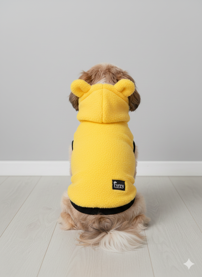 Furry Freak™ Sunny Yellow Bear-Eared Sleeveless Fleece Dog Hoodie - Bright & Cozy for Small Pups!