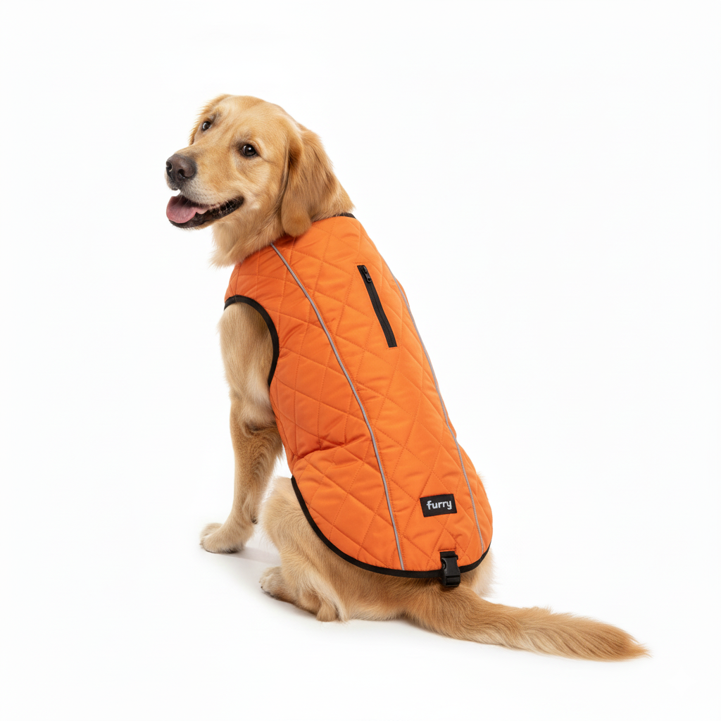 Quilted Dog Jacket For Winter - Orange
