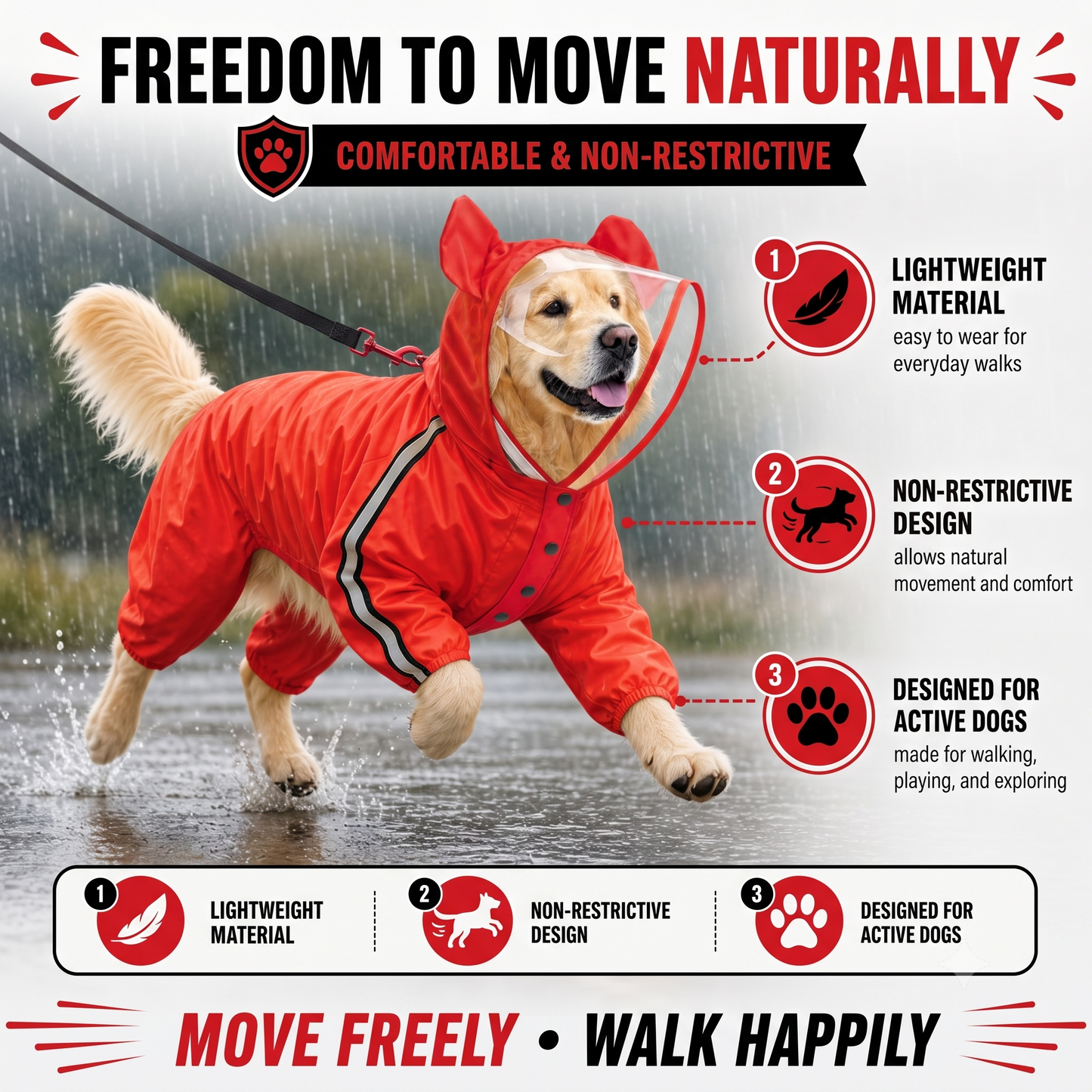 Bold Red Full-Body Dog Raincoat with Clear View Protective Hood