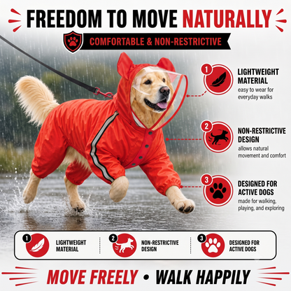 Bold Red Full-Body Dog Raincoat with Clear View Protective Hood