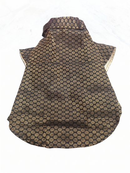 Royal Black & Gold Brocade Dog Sherwani – Premium Festive Wear for Pets