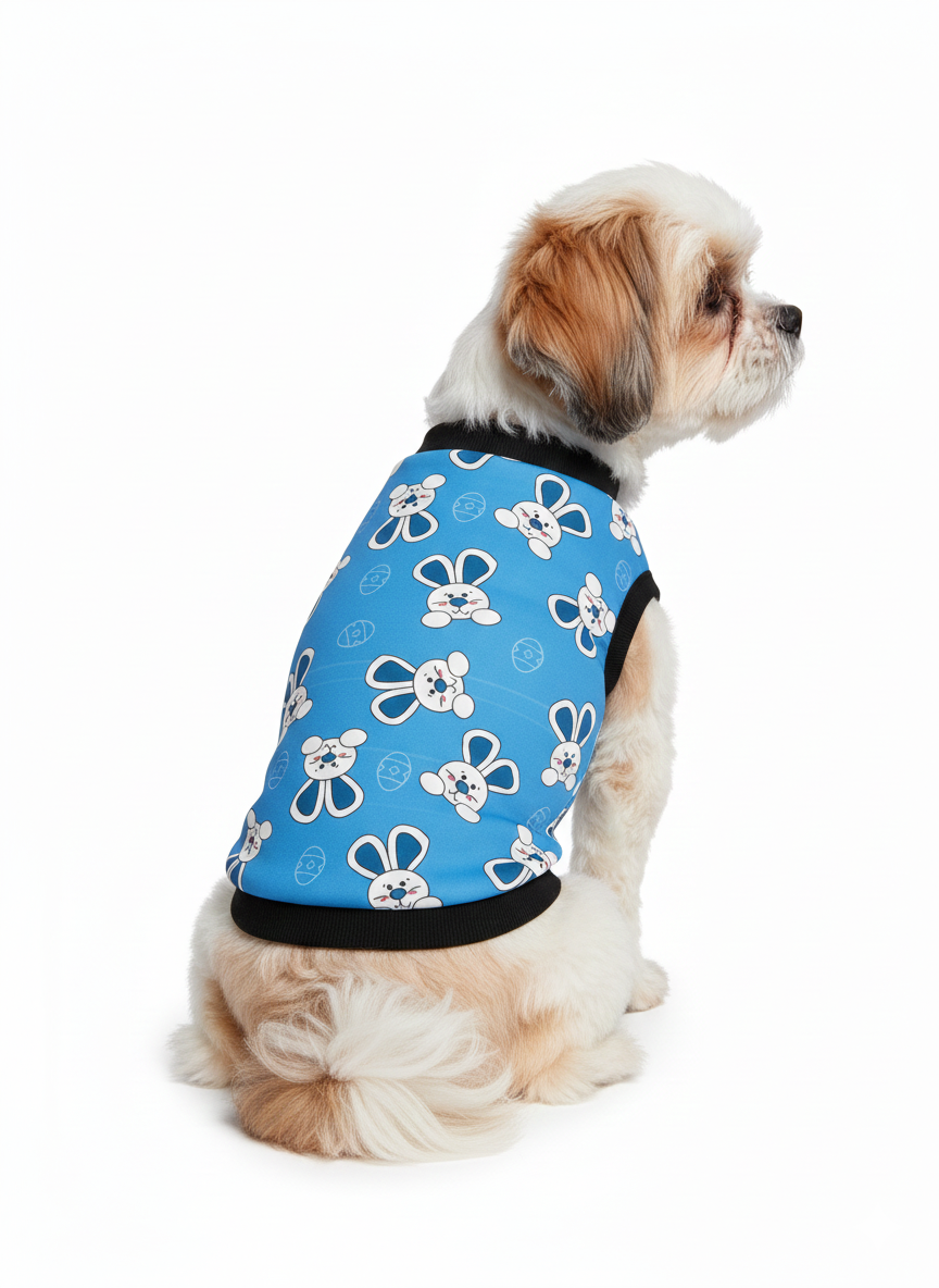 Cute Bunny Print Dog Tank Top - Soft Blue Pet T-Shirt Vest for Spring & Easter - Small Dog Clothes for Shih Tzu, Maltese, Poodles