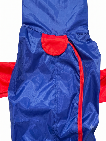 Waterproof Half-Sleeve Dog Raincoat with High Collar Hood – Full-Belly Rain Jacket for Medium to Large Dogs, Windproof Protective Dog Rain Suit with Adjustable Snaps, Blue & Red