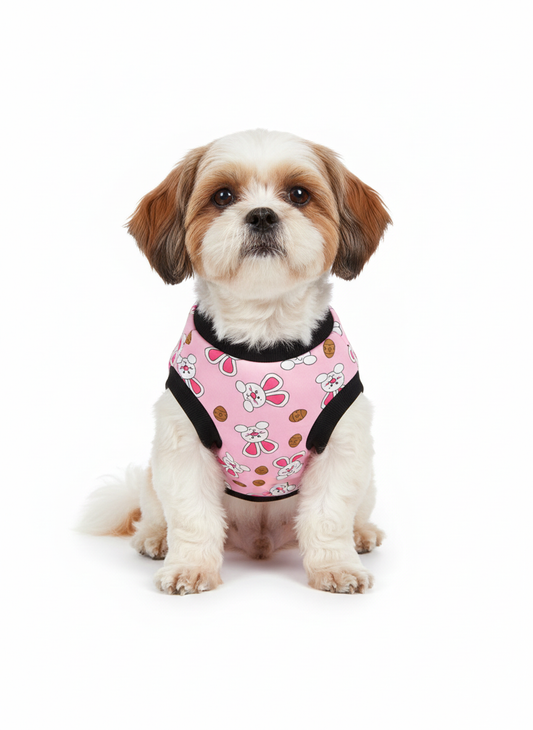 Charming Pink Bunny Print Dog Tank Top - Soft Pet T-Shirt Vest for Spring & Easter - Small Dog Clothes for Female Dogs, Shih Tzu, Puppy