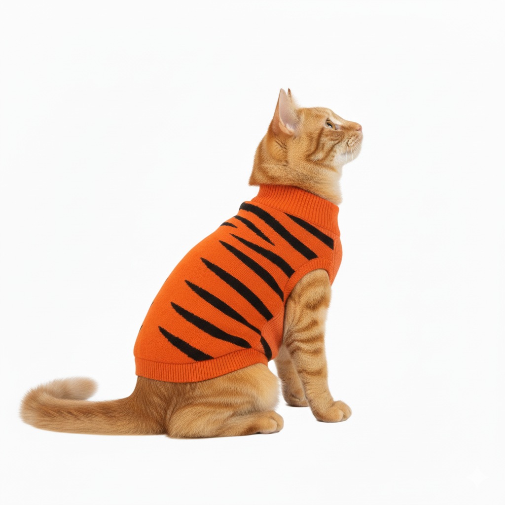 Roaringly Cute! Tiger Stripe Cat Sweater - Orange & Black Knit for Feline Fun
