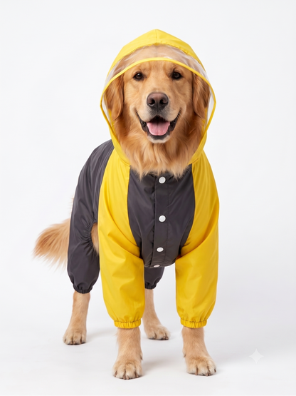 🦖 Yellow & Grey Full-Body Dino Dog Raincoat | 100% Waterproof Coverage