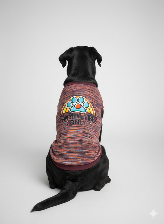 "Pawsitive Vibes Only" Dog Winter Vest – Maroon Space-Dye Sleeveless Tee
