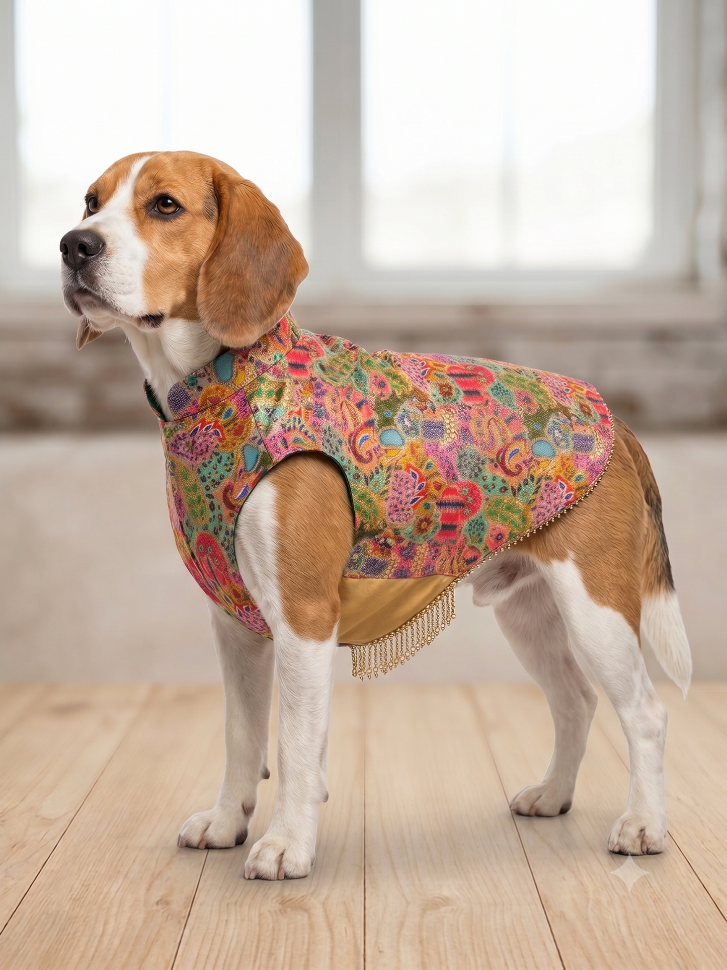 Royal Paisley Multi-Color Dog Sherwani with Teal Accents & Beaded Lace
