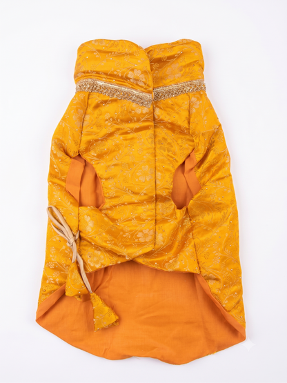 Furry Freak Royal Haldi Yellow Angrakha Brocade Pet Kurta