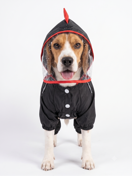 Full-Coverage Waterproof Dog Raincoat with Hood & Dinosaur Spikes | Breathable All-Weather Pet Rain Suit