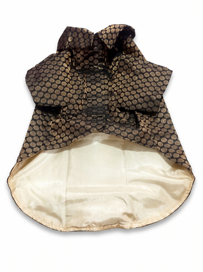 Royal Black & Gold Brocade Dog Sherwani – Premium Festive Wear for Pets