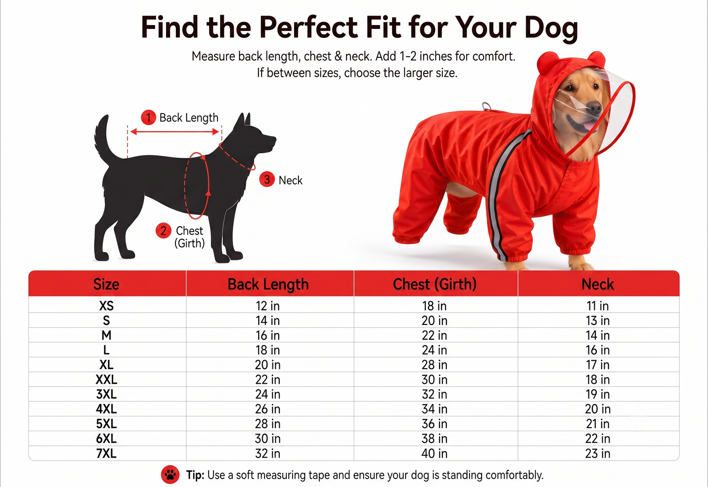 Bold Red Full-Body Dog Raincoat with Clear View Protective Hood