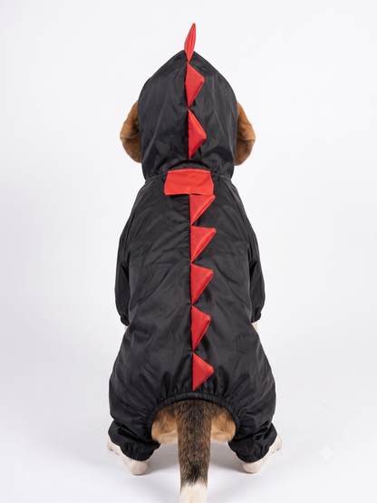 Full-Coverage Waterproof Dog Raincoat with Hood & Dinosaur Spikes | Breathable All-Weather Pet Rain Suit