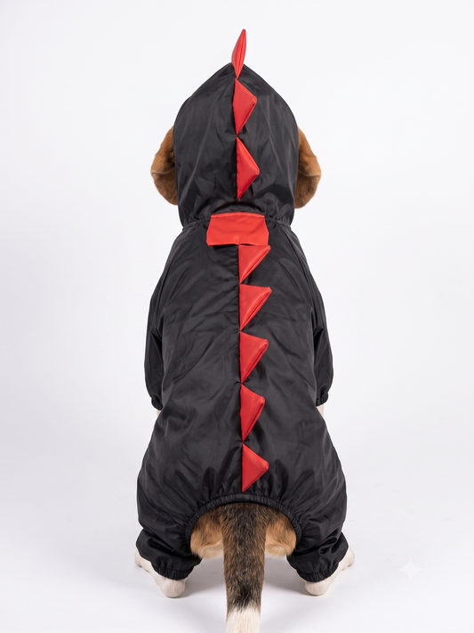 Full-Coverage Waterproof Dog Raincoat with Hood & Dinosaur Spikes | Breathable All-Weather Pet Rain Suit