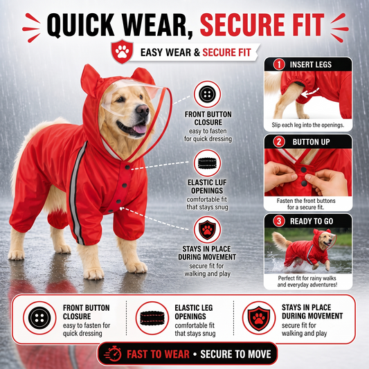 Bold Red Full-Body Dog Raincoat with Clear View Protective Hood