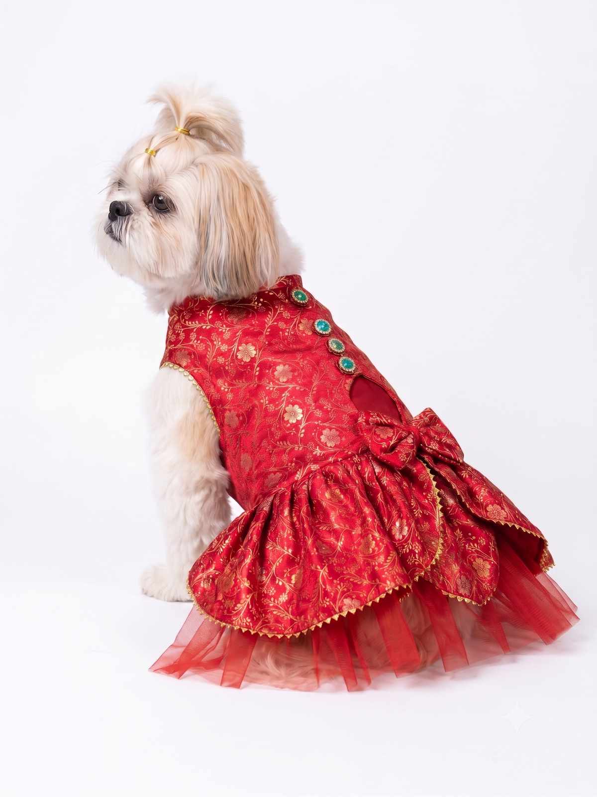 Royal Crimson Brocade Festive Pet Lehenga Dress