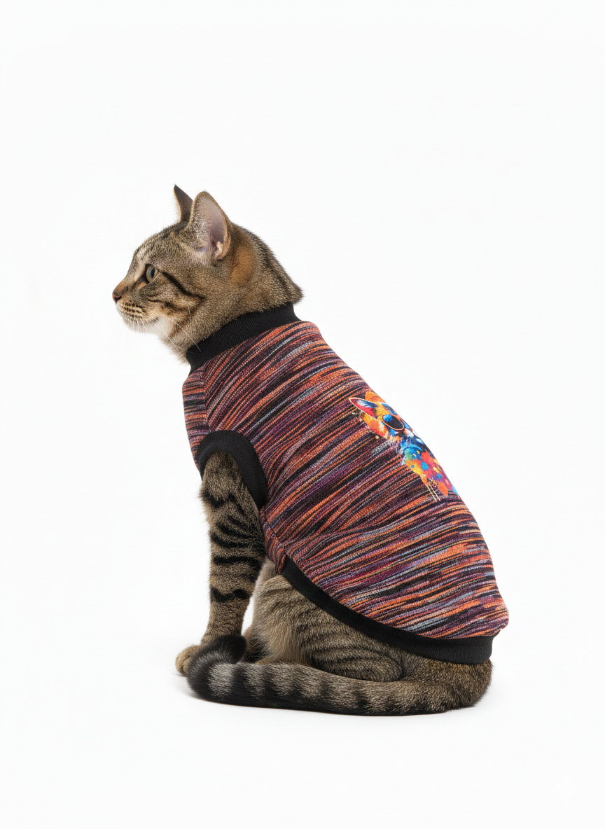 Urban Whiskers: Vibrant Cat Winter Graphic Vest