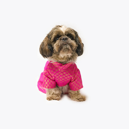 🌸 Festive Pink & Gold Brocade Ethnic Dog Dress