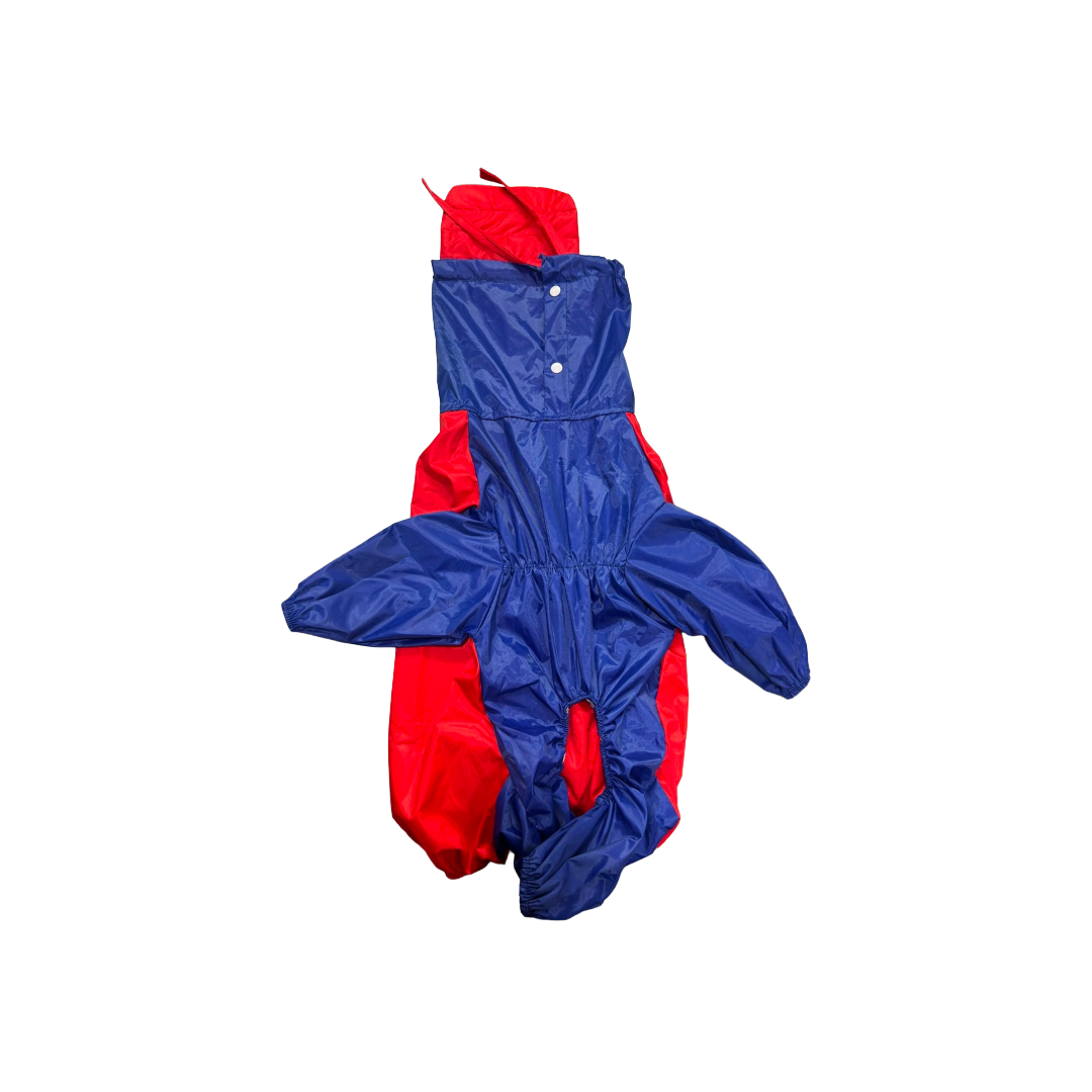High-Neck Water-Resistant Dog Raincoat – Cobalt Blue & Scarlet Red Full-Body Jumpsuit