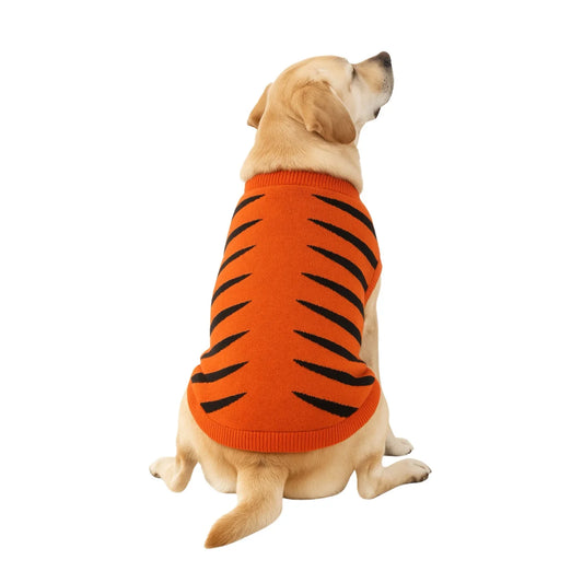 Cozy Canine Comfort: Premium Orange & Black Striped Dog Sweater - Warm, Stylish & Adventure-Ready!