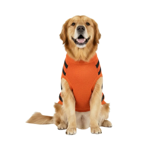 Cozy Canine Comfort: Premium Orange & Black Striped Dog Sweater - Warm, Stylish & Adventure-Ready!