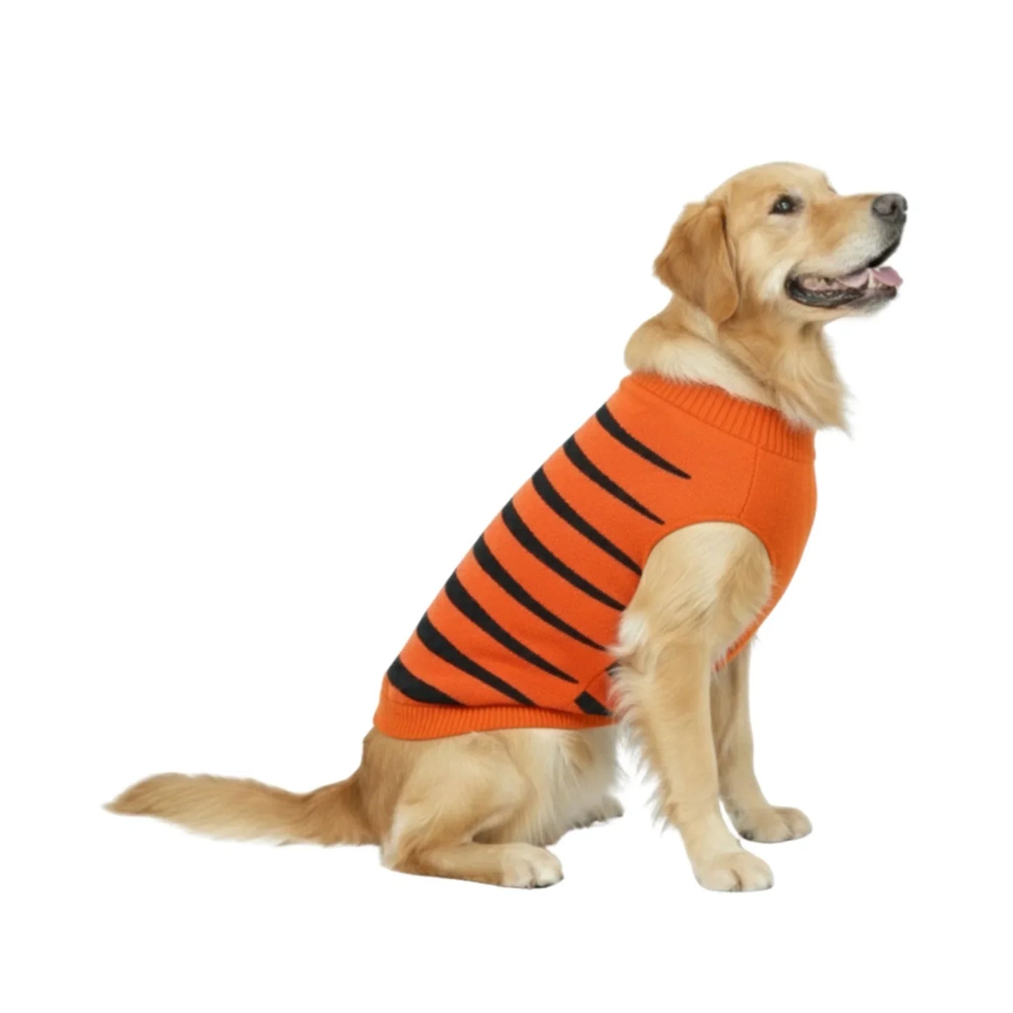 Cozy Canine Comfort: Premium Orange & Black Striped Dog Sweater - Warm, Stylish & Adventure-Ready!