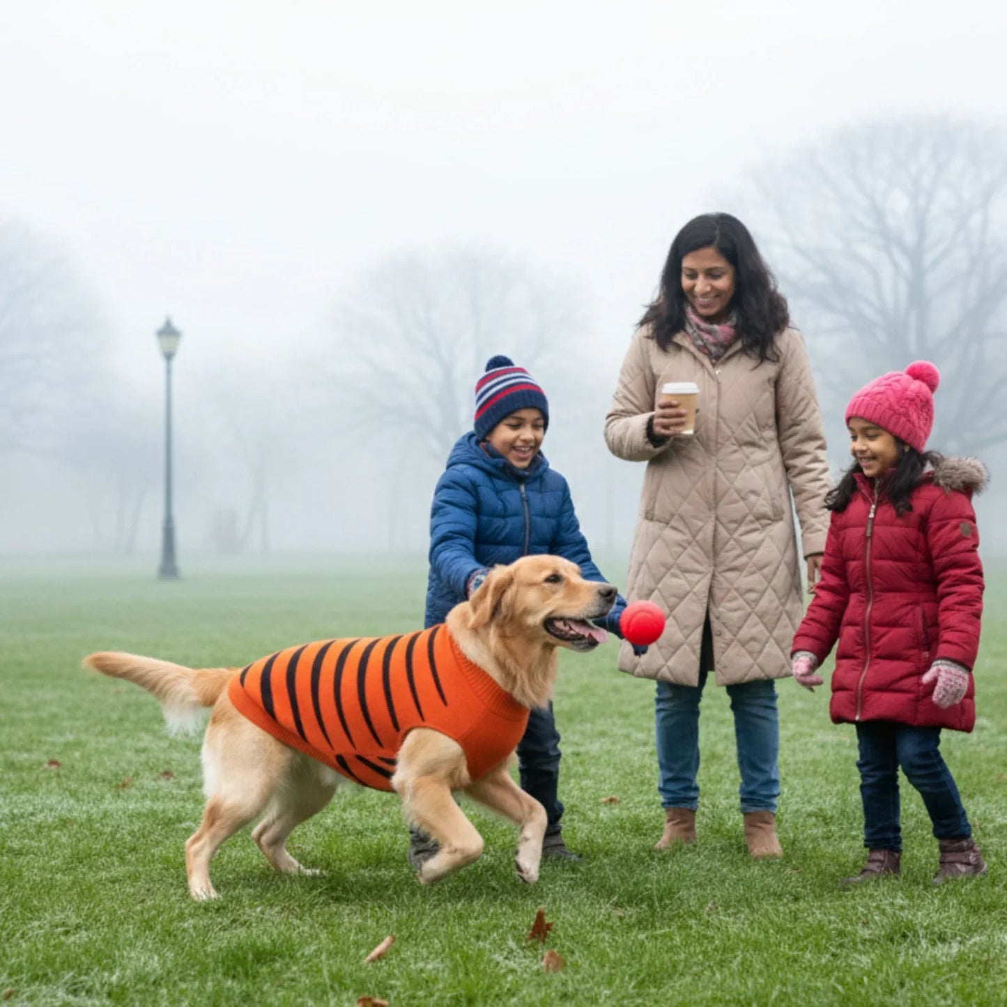 Cozy Canine Comfort: Premium Orange & Black Striped Dog Sweater - Warm, Stylish & Adventure-Ready!