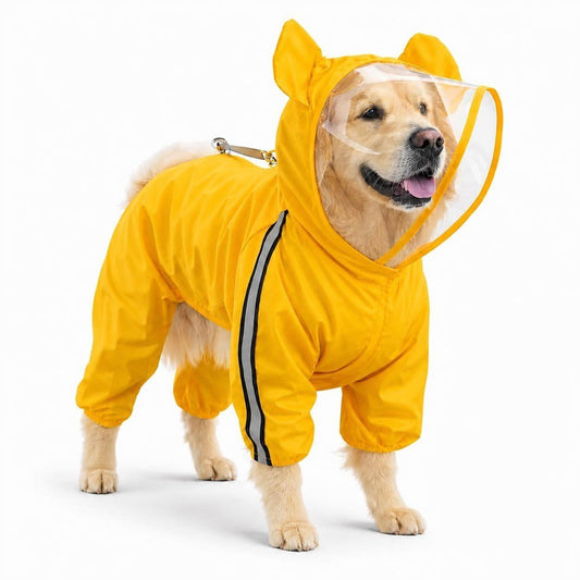 Bold Yellow Full-Body Dog Raincoat with Clear View Protective Hood