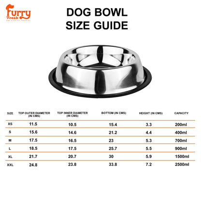 Furry Freak Stainless Steel Anti-Skid Pet Bowl – Durable Feeding Bowl for Dogs & Cats