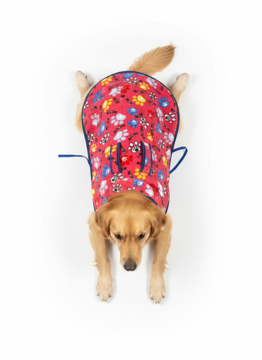 Furry Freak Cozy Paws Reversible Dog Coat - Pink Paw Print & Quilted Warmth