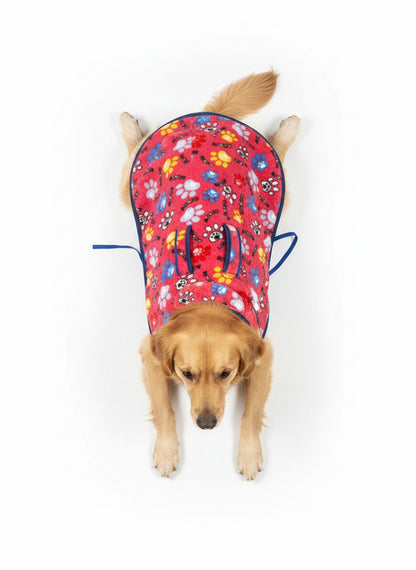 Furry Freak Cozy Paws Reversible Dog Coat - Pink Paw Print & Quilted Warmth
