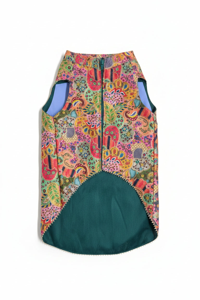 Royal Paisley Multi-Color Dog Sherwani with Teal Accents & Beaded Lace