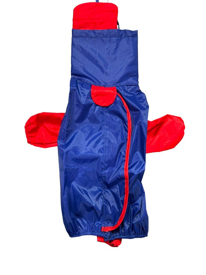Waterproof Half-Sleeve Dog Raincoat with High Collar Hood – Full-Belly Rain Jacket for Medium to Large Dogs, Windproof Protective Dog Rain Suit with Adjustable Snaps, Blue & Red
